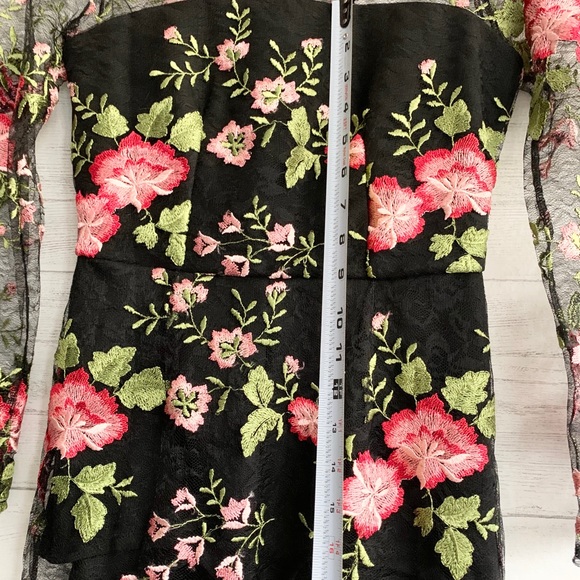 ASOS Black Mesh Floral Overlay Bodysuit Dress - Picture 16 of 16